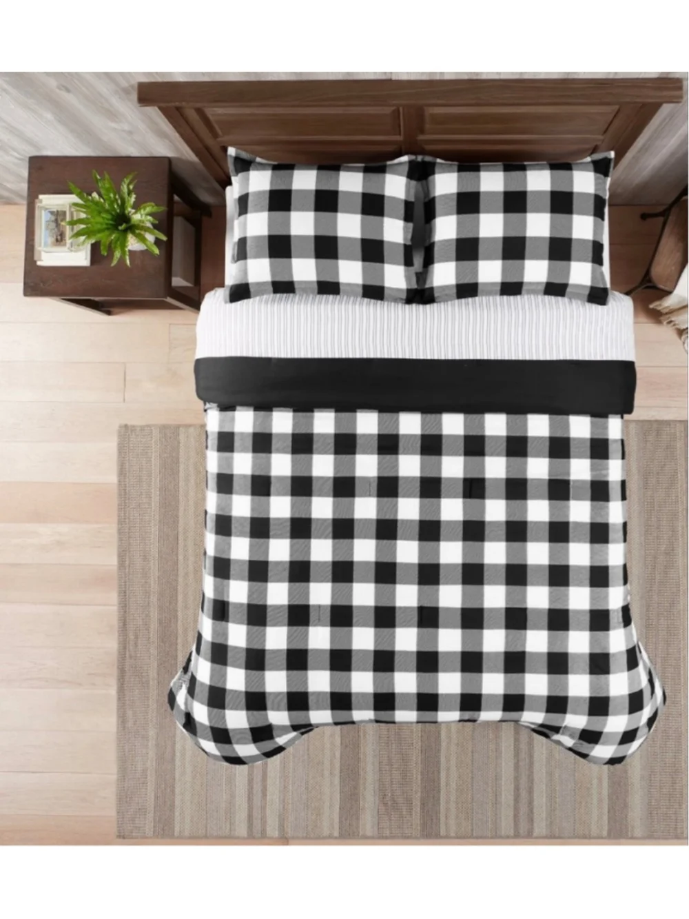NEW Serta King Black White Buffalo Plaid 7 Piece Printed Bedding Set